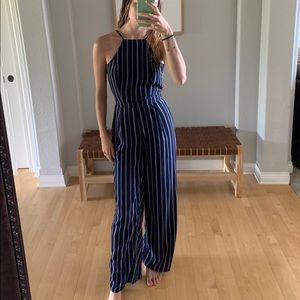 Navy blue and white striped jump suit!